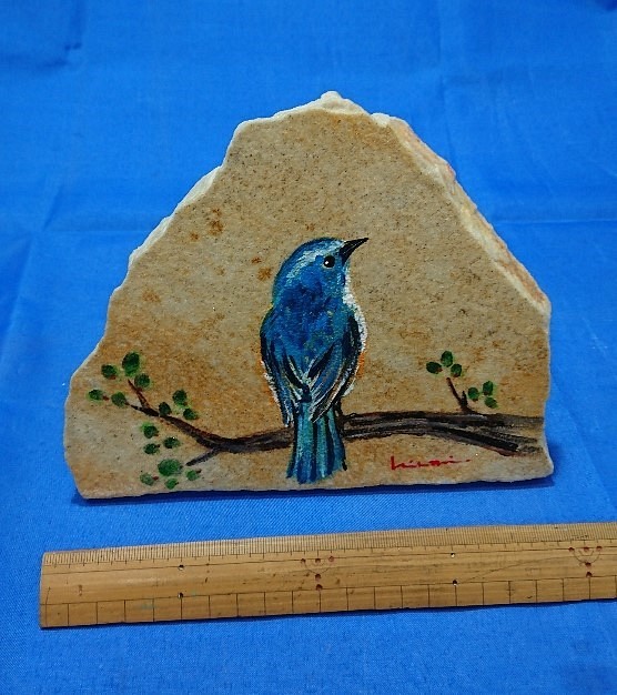幸福を呼ぶ石絵「青い鳥Ｃ－22」幸運　アート　置物 1枚目の画像