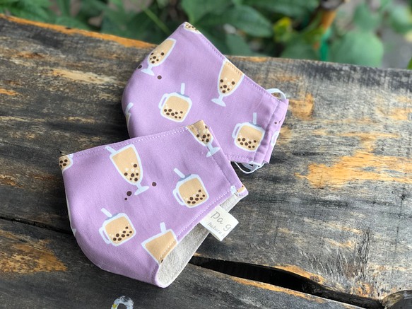 日本 紫 珍珠奶茶立體布口罩 第1張的照片