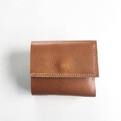 本革 キャメル 三つ折り財布 ミニ財布 コインケース付き 1枚目の画像