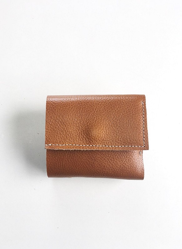 本革 キャメル 三つ折り財布 ミニ財布 コインケース付き 1枚目の画像