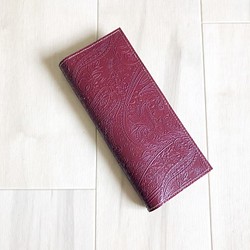 nazira專用網站日式佩斯利旅行夾護照夾真皮佩斯利酒紅色 第1張的照片