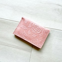 ローズ&ピンク カードケース 本革 レザー 花柄 ローズ ピンク 名刺入れ パスケース 『再販』 1枚目の画像