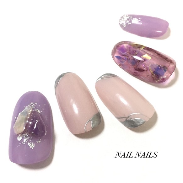 002 アメジスト 天然石 シルバーネイル ワンタッチネイルチップ ネイルチップ ネイルシール Nail Nails 通販 Creema クリーマ ハンドメイド 手作り クラフト作品の販売サイト