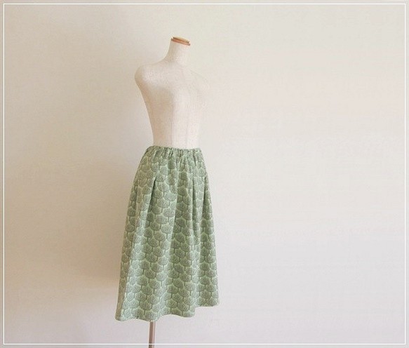 green* 北欧風 森のWガーゼギャザースカート 1枚目の画像