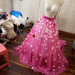 高品質！オーバースカート・トレーン　ピンク　お色直し　ウエディングドレス　カラードレス 1枚目の画像