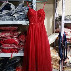美品！ イブニングドレス 赤 キャミソール ロング 優雅なシルエット 細見えシルエット 1枚目の画像