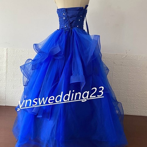 カラードレス ロイヤルブルー ソフトチュール ベアトップ ビジュー プリンセスライン 美品 イブニングドレス ドレス Ynswedding23 通販 Creema クリーマ ハンドメイド 手作り クラフト作品の販売サイト