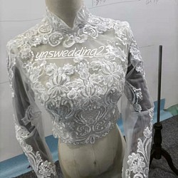 エレガント ウエディングドレス    チャイナドレス襟    ボレロ   3D立体レース刺繍    長袖 1枚目の画像