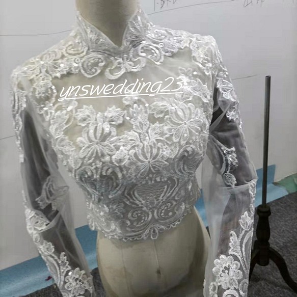 レディースオフショルダー   ウェディングドレス   薄青  3D立体レース刺繍 挙式