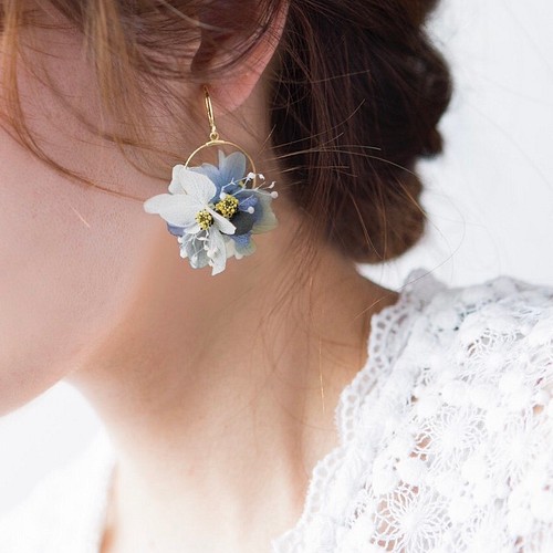 花色ふわり、イヤリング(ピアス) blue 103 その他アクセサリー La