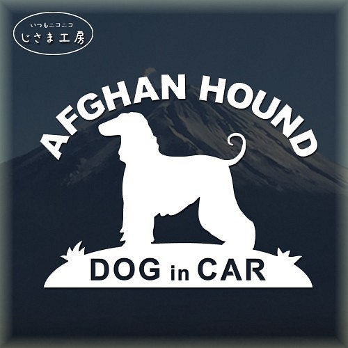 アフガンハウンドの白色シルエットステッカー　ドッグインカ― 1枚目の画像