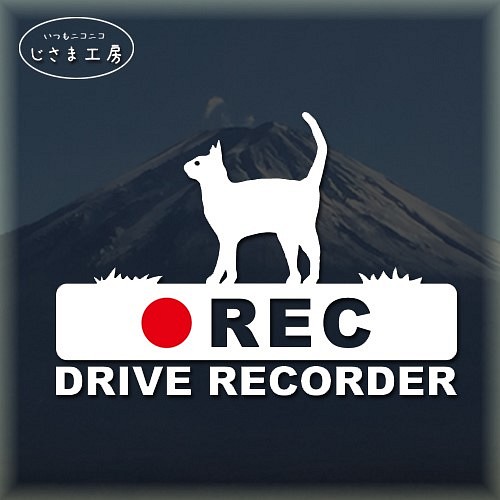 猫ちゃんの白シルエットステッカー後方注意!!『DRIVE　RECORDER』 1枚目の画像