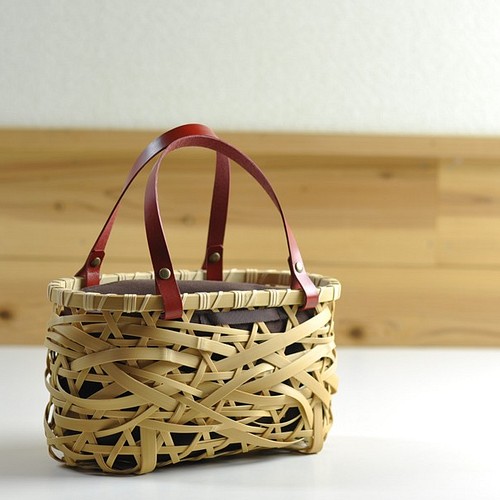 竹かごバッグ やたら編み（size:Ｓ）＊取り外し可能 内袋付き かご