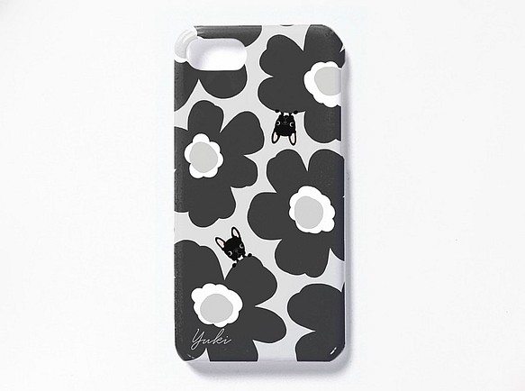 色柄選べる☆北欧花柄と小さなフレブル柄のハードスマホケース iPhone　名入れ無料 1枚目の画像