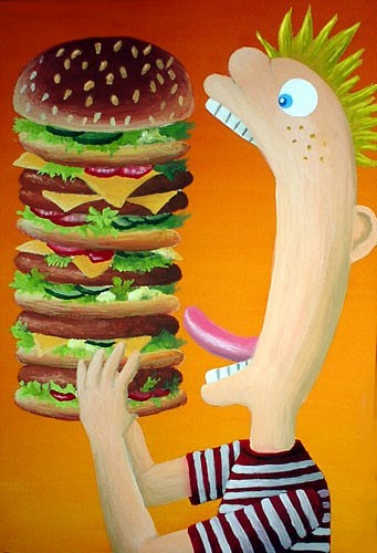 ハンバーガーを食べようとしている男の子（L判写真サイズ） 1枚目の画像