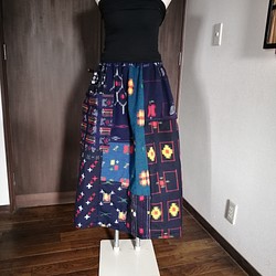 着物リメイク　絣パッチスカート 1枚目の画像