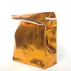 牛革 ゴールド ブラウンバッグ クッキー袋型 ハンドバッグ 1枚目の画像