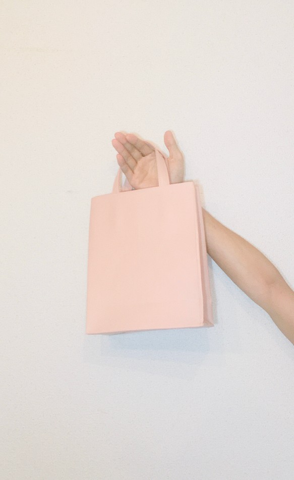 豚革 ピンク 紙袋型 ショッピングバッグ トートバッグ 1枚目の画像