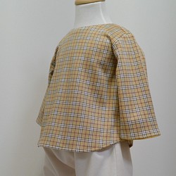 タータンチェック×マスタードの長袖シャツとサルエルパンツのセットアップ（ベビー80） 1枚目の画像