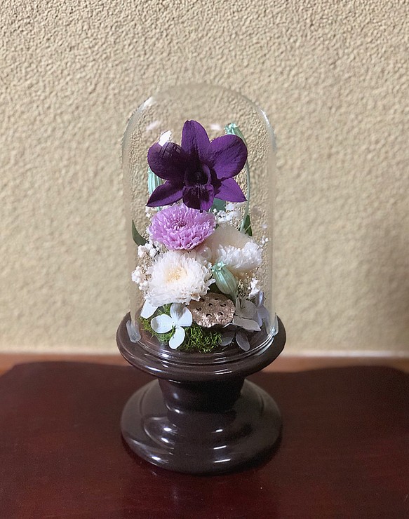 【たくさんの再販】仏花 お供え花 プリザーブドフラワー ガラスドームケース 1枚目の画像