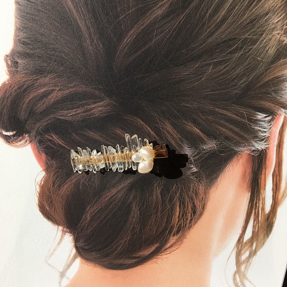 水晶ポイントと淡水パールのヘアクリップ 髪飾り ヘアアクセサリー