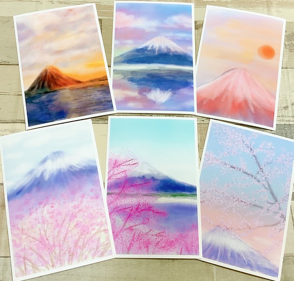 6種の富士山セット】ポストカード キャンバス風 春 葉書 景色 自然 桜