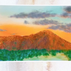 【ダイアモンドヘッド】A4  ポスター　ハワイ　自然　山　夕陽　景色　アート　イラスト　インテリア　　 1枚目の画像