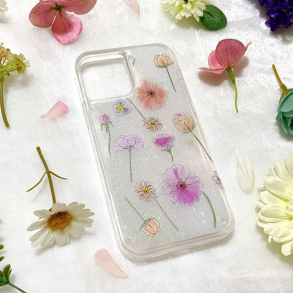 花柄iphone13ケース スマホケース グリッターケース 花 キラキラ ラメ かわいい オシャレ カード レター Wakuwaku Sanyo 通販 Creema クリーマ ハンドメイド 手作り クラフト作品の販売サイト