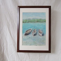 [sold out]湖のボート（パステル画/原画） 1枚目の画像
