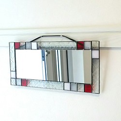 フローラガラスの鏡*+赤色がアクセント*+ステンドグラス<期間限定送料無料> 1枚目の画像