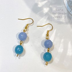 《Lu’s Handmade Jewelry》雙色海藍寶垂墜耳環 第1張的照片