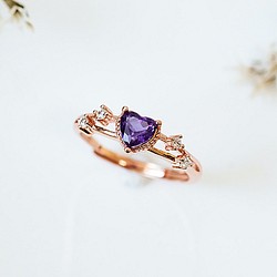 紫水晶 Amethyst 925純銀 玫瑰金 戒指 可愛氣質愛心 2月誕生石 第1張的照片