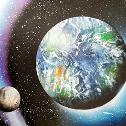スプレーアート原画作品：地球 絵画 世界放浪スプレーマジシャン 