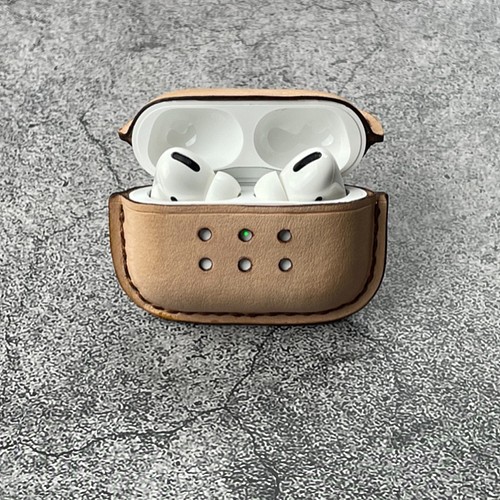 手縫】AirPods Pro用ナチュラル色薄本革カバー（ワイヤレス充電専用 ...