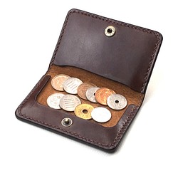【手縫】巧克力色真皮零錢包套（可裝約30枚10日元硬幣） 第1張的照片