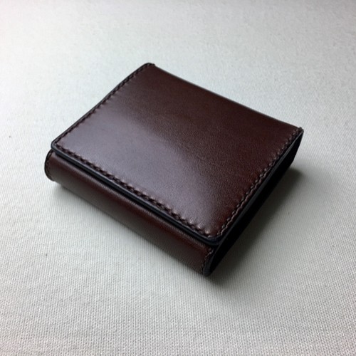 手縫】チョコ色の小さなお財布〔本革ショートウォレット〕カード8枚