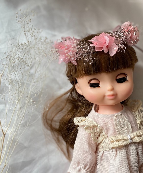 花冠　花かんむり　ソランちゃん　レミンちゃん　　ブライス人形　ヘアアクセ　ドレス ~pink&pink~ 1枚目の画像