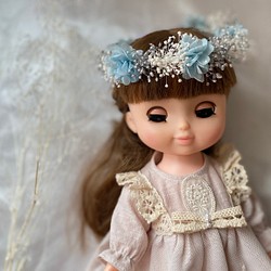 ソランちゃん　花冠　花かんむり　レミンちゃん　ブライス人形　ドレス　ヘアアクセ　~blue&silver~ 1枚目の画像