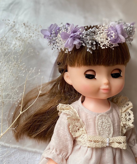 ソランちゃん　花冠　花かんむり　レミンちゃん　ブライス人形~lavender&silver~ 1枚目の画像