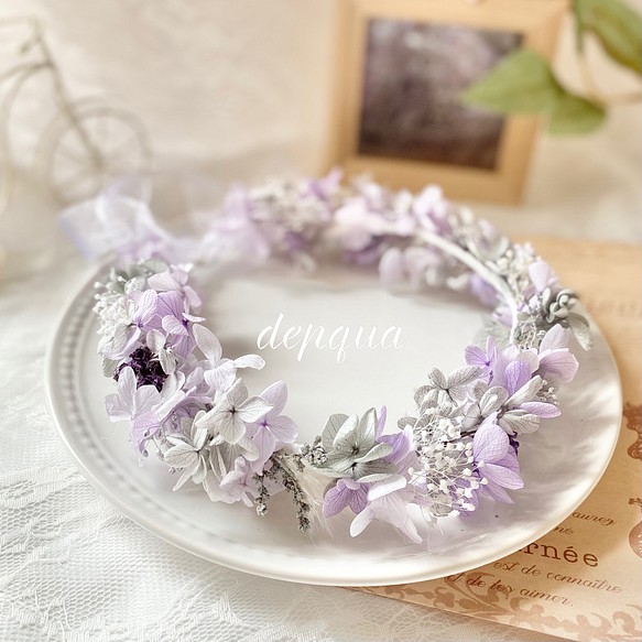 花冠　ベビー~Gray&purple~ キッズ　花冠　花かんむり 1枚目の画像