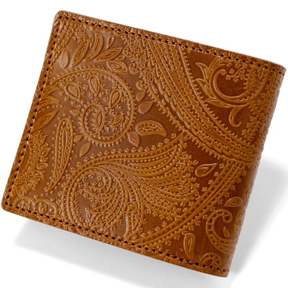 永久保証 オール 栃木レザー ペイズリー型押し 二つ折り 財布 カード
