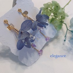 ロイヤルブルーの紫陽花イヤリング 1枚目の画像