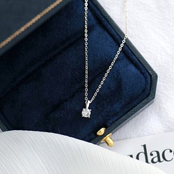 シングル ダイヤモンド ジルコン 4mm-プレーン シルバー ネックレス-ネックレス-4 月の誕生石 1枚目の画像