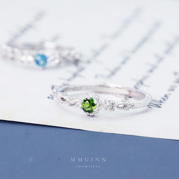 高品質綠色透輝石戒指 • 可調式FreeSize • 寶石戒指 第1張的照片