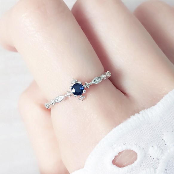 珍貴的藍寶石戒指 • 可調式FreeSize • 天然寶石細戒指 • 9月誕生石Sapphire 第1張的照片