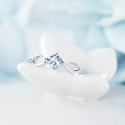 頂級淡色海藍寶戒指-純銀鍍白金-可調式-3月誕生石AQUAMARINE 第1張的照片