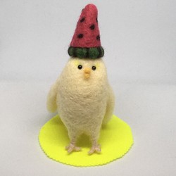羊毛フェルト　帽子鳥(すいか帽） 1枚目の画像