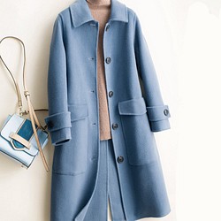 手縫い　ウールコート リバーシブル生地　  純色　ロングコート ファッション 　ジャケット 両面カシミヤコート　レディー 1枚目の画像