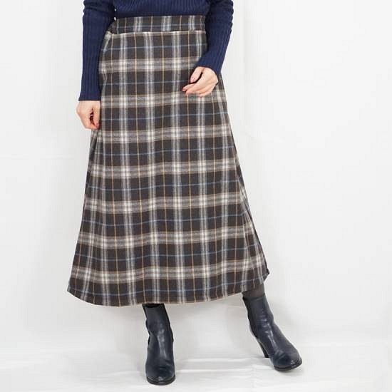 【sale】S〜Mのみ　日本製Aラインフレアロングスカート　ブラウンチェック