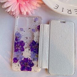 押し花+手帳型ケース カバー　薄い　iPhone/Samsung対応 1枚目の画像